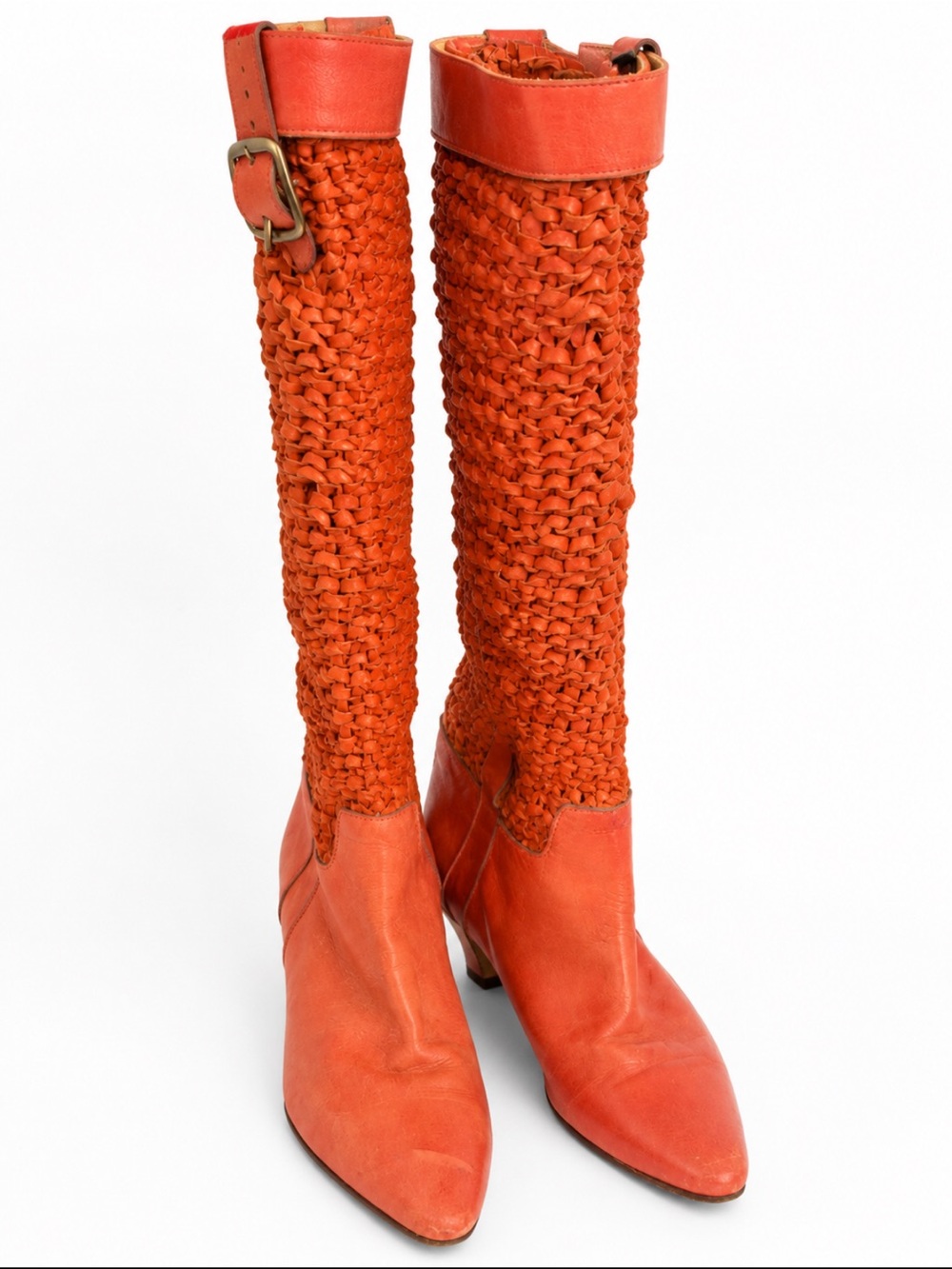 Russell & Bromley Coral Woven Knee High Leather Boots EU 39 Made Italy
